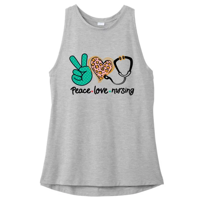 Peace Love Nursing Leopard Heart Nurse Custom Gift Pajama Great Gift Ladies Tri-Blend Wicking Tank