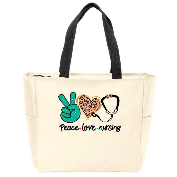 Peace Love Nursing Leopard Heart Nurse Custom Gift Pajama Great Gift Zip Tote Bag