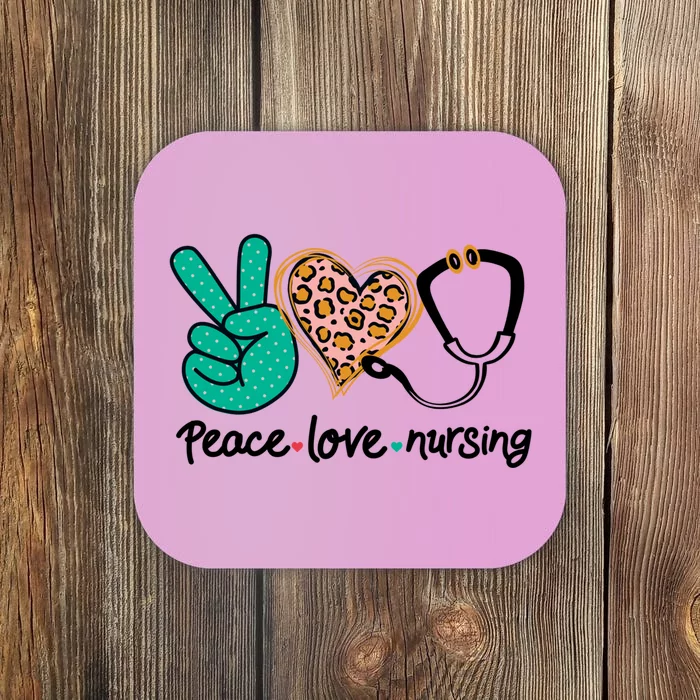 Peace Love Nursing Leopard Heart Nurse Custom Gift Pajama Great Gift Coaster