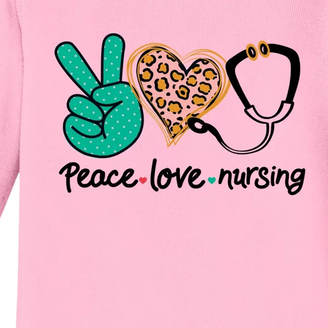 Peace Love Nursing Leopard Heart Nurse Custom Gift Pajama Great Gift Baby Long Sleeve Bodysuit