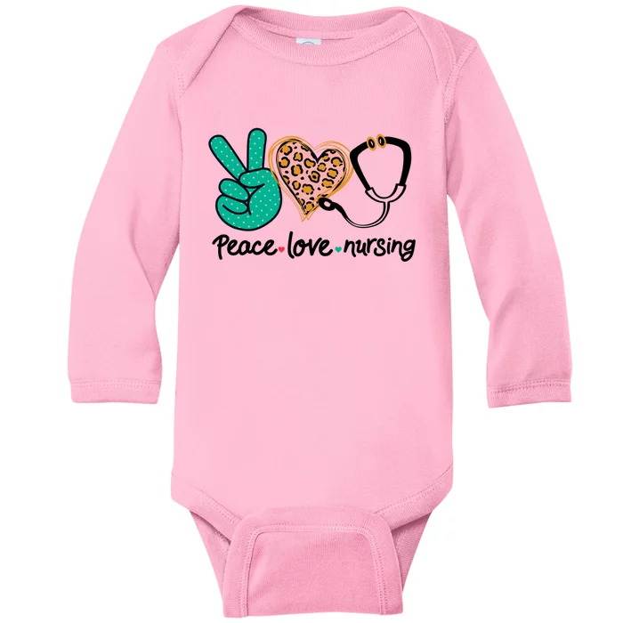 Peace Love Nursing Leopard Heart Nurse Custom Gift Pajama Great Gift Baby Long Sleeve Bodysuit