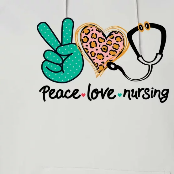 Peace Love Nursing Leopard Heart Nurse Custom Gift Pajama Great Gift Performance Fleece Hoodie