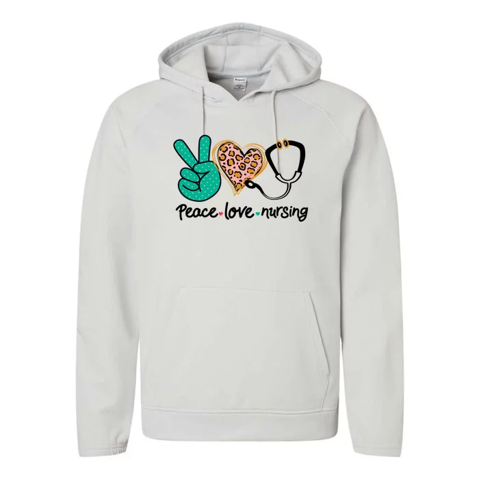 Peace Love Nursing Leopard Heart Nurse Custom Gift Pajama Great Gift Performance Fleece Hoodie