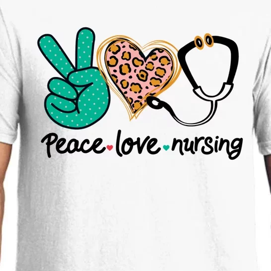 Peace Love Nursing Leopard Heart Nurse Custom Gift Pajama Great Gift Pajama Set