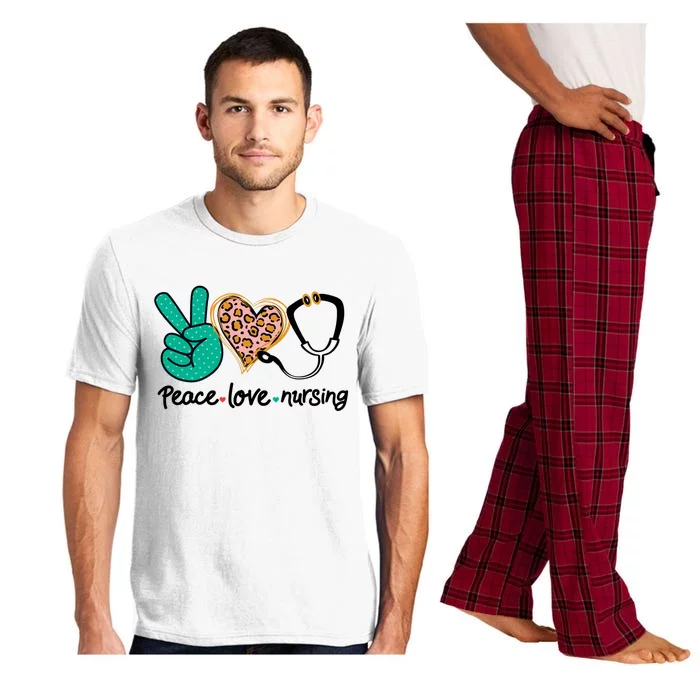 Peace Love Nursing Leopard Heart Nurse Custom Gift Pajama Great Gift Pajama Set