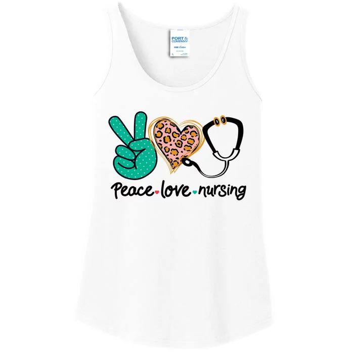 Peace Love Nursing Leopard Heart Nurse Custom Gift Pajama Great Gift Ladies Essential Tank