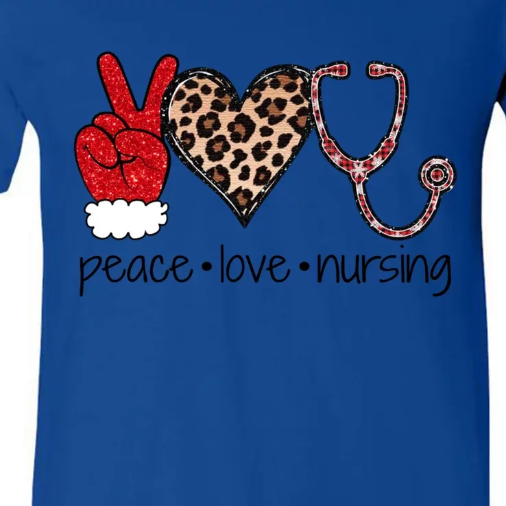 Peace Love Nursing Stethoscope Leopard Nurse Christmas Meaningful Gift V-Neck T-Shirt