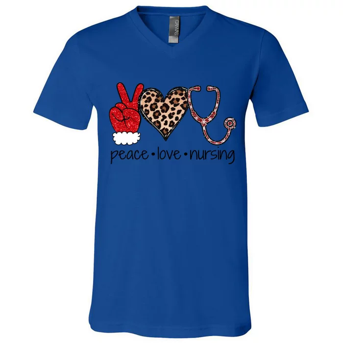 Peace Love Nursing Stethoscope Leopard Nurse Christmas Meaningful Gift V-Neck T-Shirt