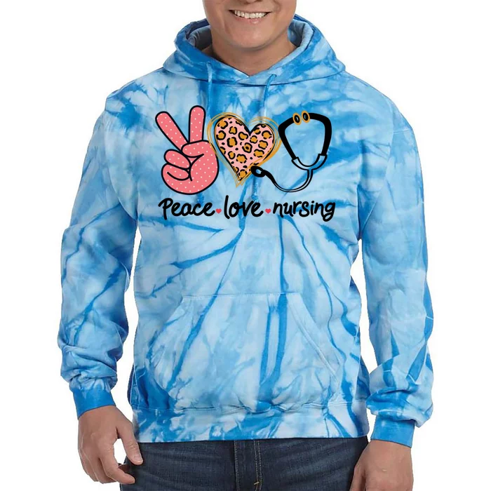 Peace Love Nursing Leopard Heart Nurse Custom Gift Pajama Gift Tie Dye Hoodie