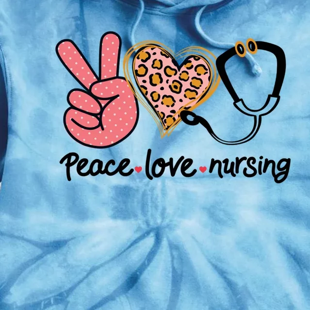 Peace Love Nursing Leopard Heart Nurse Custom Gift Pajama Gift Tie Dye Hoodie