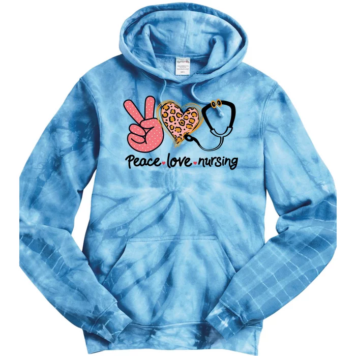 Peace Love Nursing Leopard Heart Nurse Custom Gift Pajama Gift Tie Dye Hoodie