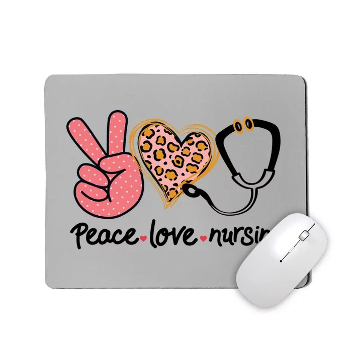 Peace Love Nursing Leopard Heart Nurse Custom Gift Pajama Gift Mousepad