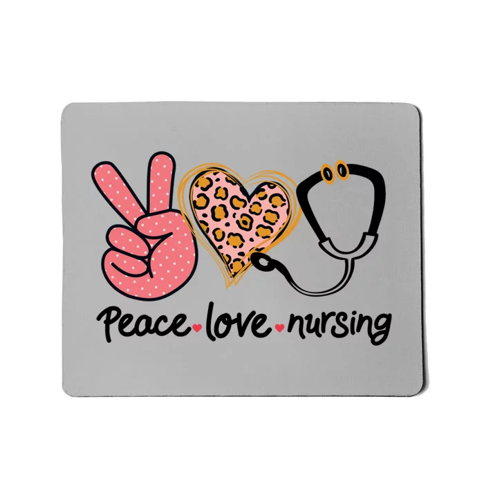 Peace Love Nursing Leopard Heart Nurse Custom Gift Pajama Gift Mousepad