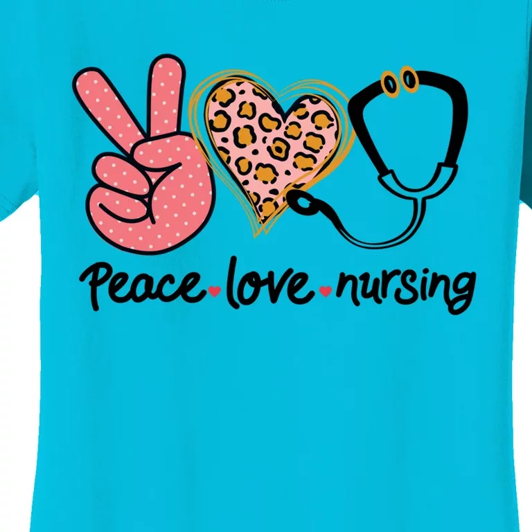 Peace Love Nursing Leopard Heart Nurse Custom Gift Pajama Gift Women's T-Shirt