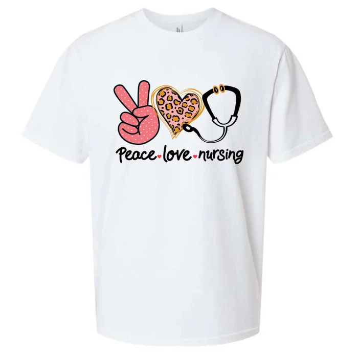 Peace Love Nursing Leopard Heart Nurse Custom Gift Pajama Gift Sueded Cloud Jersey T-Shirt