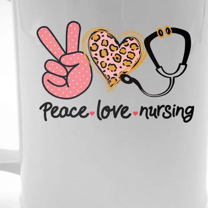 Peace Love Nursing Leopard Heart Nurse Custom Gift Pajama Gift Front & Back Beer Stein