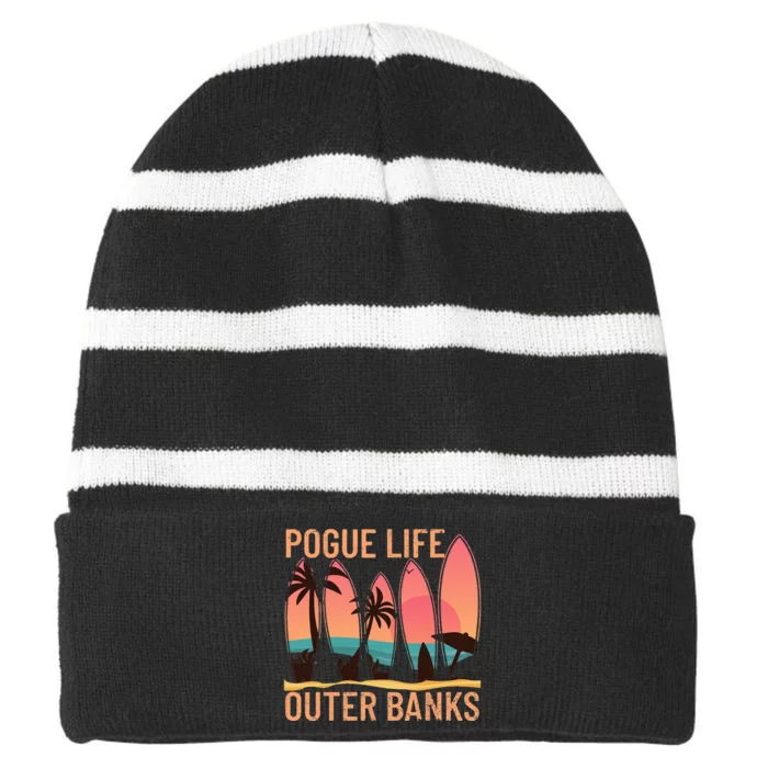 Pogue Life Outer Banks Beach Sunset Surfing Pogue Life Striped Beanie with Solid Band