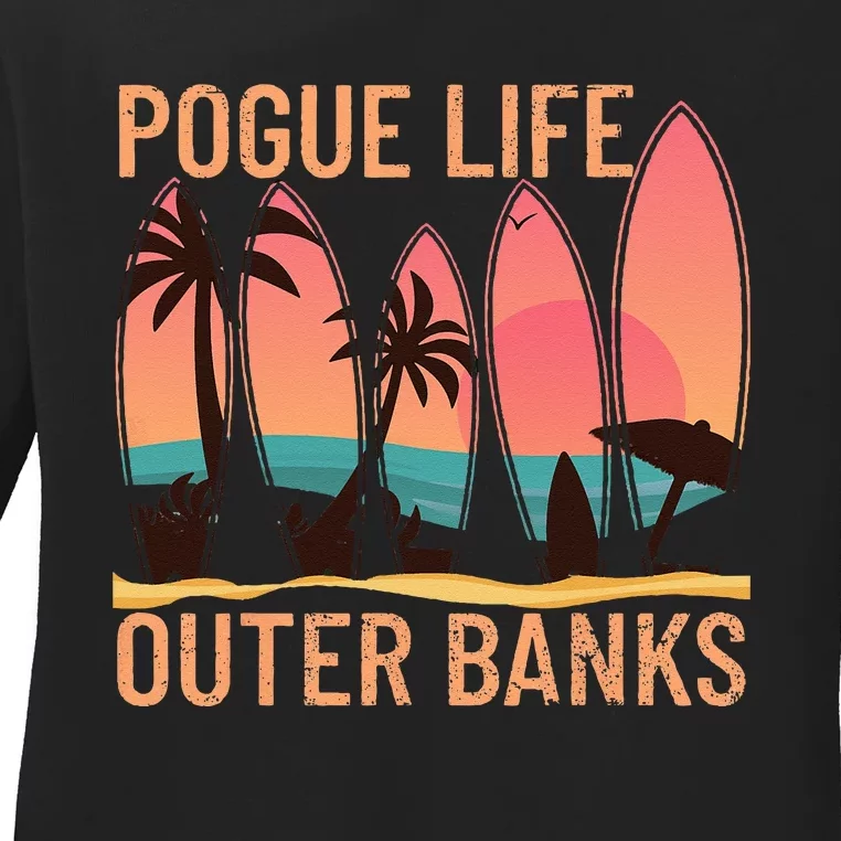 Pogue Life Outer Banks Beach Sunset Surfing Pogue Life Ladies Long Sleeve Shirt