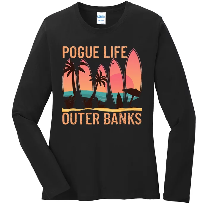 Pogue Life Outer Banks Beach Sunset Surfing Pogue Life Ladies Long Sleeve Shirt