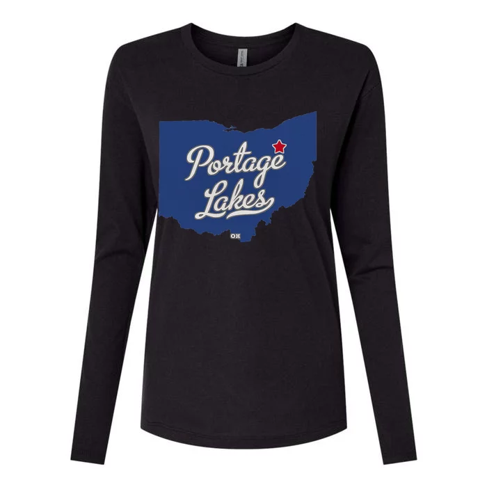 Portage Lakes Ohio OH Map Womens Cotton Relaxed Long Sleeve T-Shirt