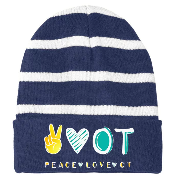 Peace Love Ot Ota Occupational Therapy Striped Beanie with Solid Band