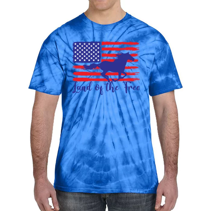 Patriotic Land Of The Free Horse Riding Lover Vintage Flag Meaningful Gift Tie-Dye T-Shirt