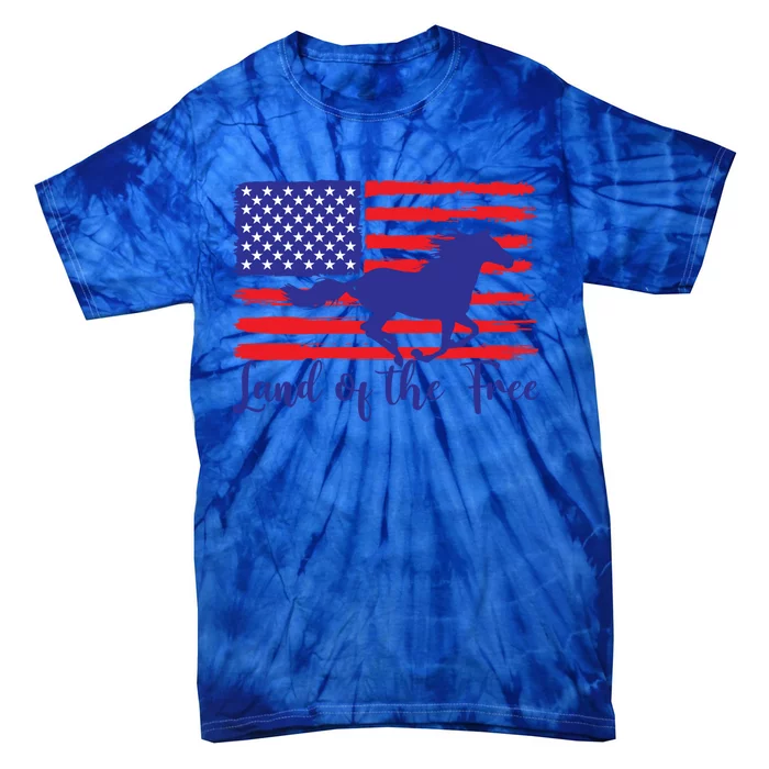 Patriotic Land Of The Free Horse Riding Lover Vintage Flag Meaningful Gift Tie-Dye T-Shirt