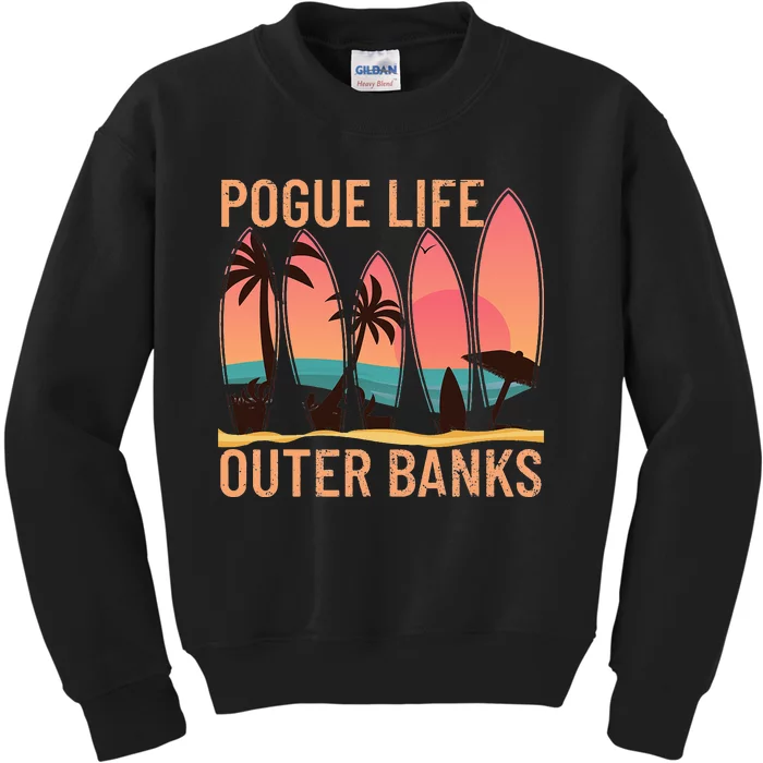 Pogue Life Outer Banks Beach Sunset Surfing Kids Sweatshirt