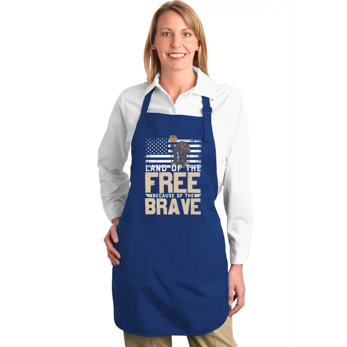 Patriot Land Of The Free Because Of The Brave Funny Gift Full-Length Apron With Pocket