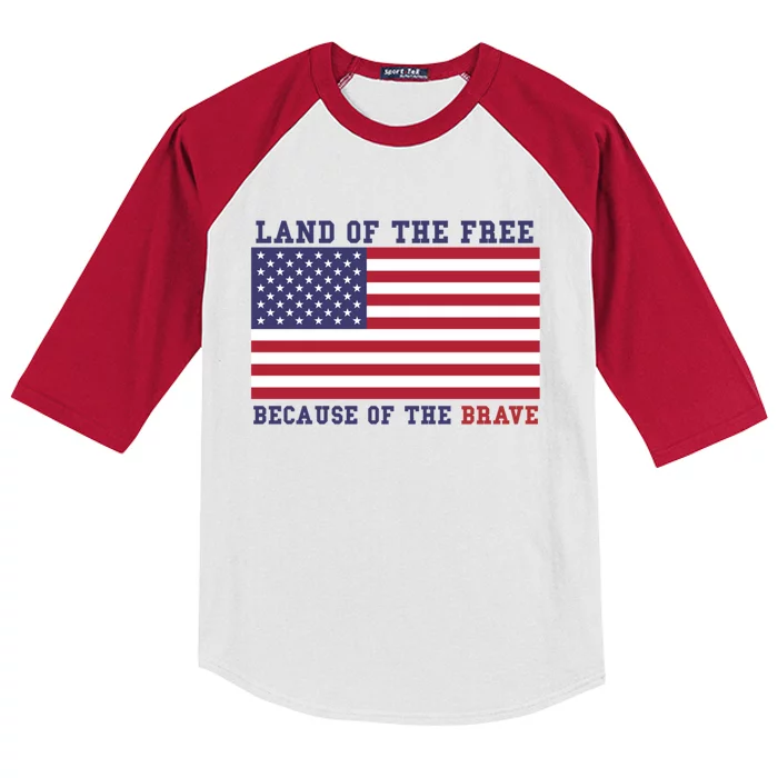 Patriotic Land Of The Free Because Of The Brave Cute Gift Cute Gift Kids Colorblock Raglan Jersey