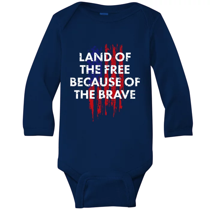 Patriotic Land Of The Free Because Of The Brave Usa Flag Gift Baby Long Sleeve Bodysuit