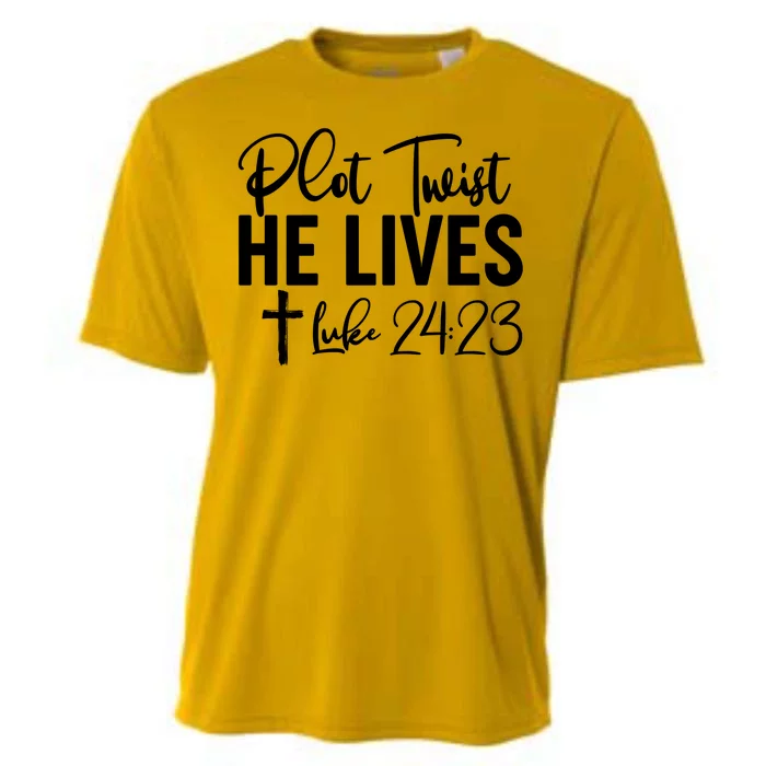 Plot Twist He Lives Luke 24:23 Cooling Performance Crew T-Shirt