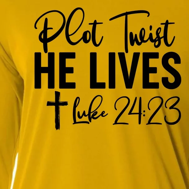 Plot Twist He Lives Luke 24:23 Cooling Performance Long Sleeve Crew