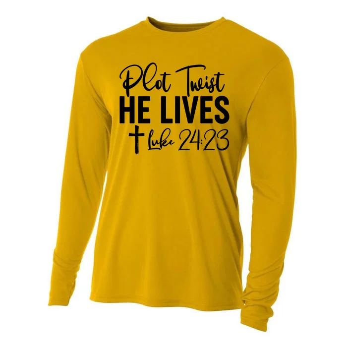 Plot Twist He Lives Luke 24:23 Cooling Performance Long Sleeve Crew