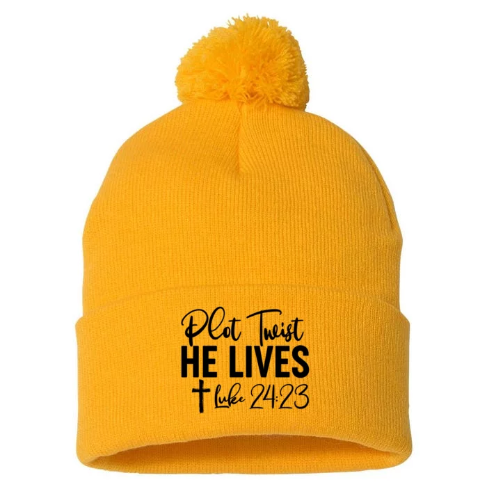 Plot Twist He Lives Luke 24:23 Pom Pom 12in Knit Beanie