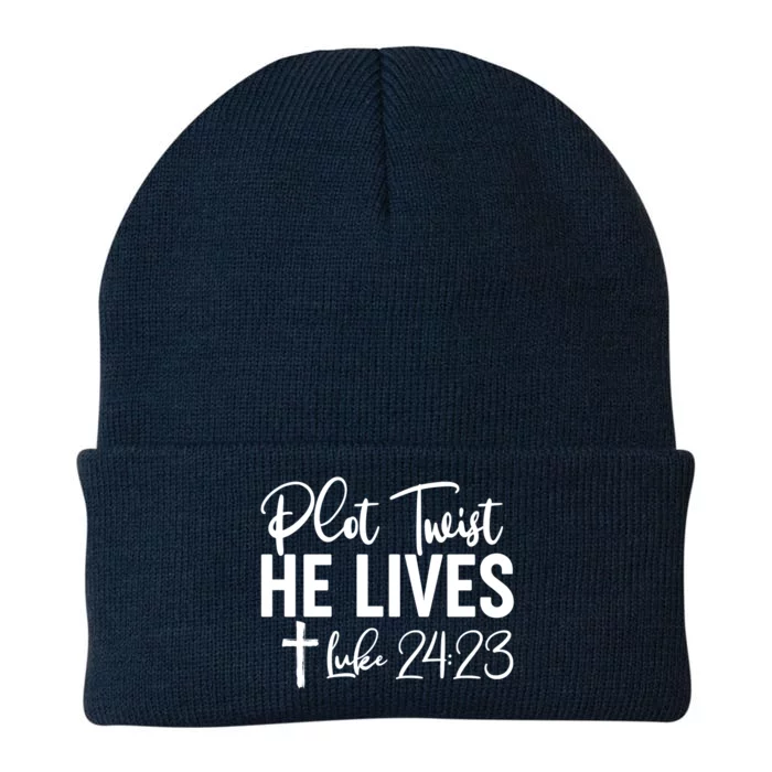 Plot Twist He Lives Luke 24:23 Knit Cap Winter Beanie