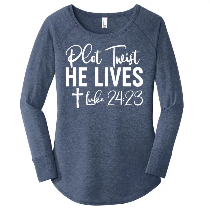 Plot Twist He Lives Luke 24:23 Women's Perfect Tri Tunic Long Sleeve Shirt