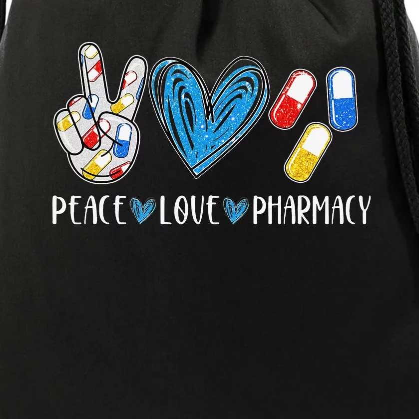 Peace Love Pharmacy Funny Pharmacy Tech Drawstring Bag