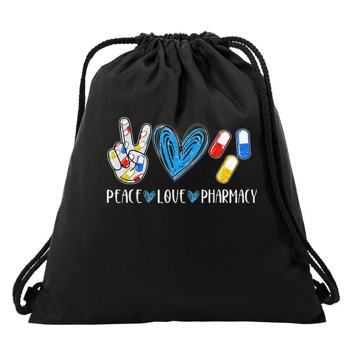 Peace Love Pharmacy Funny Pharmacy Tech Drawstring Bag