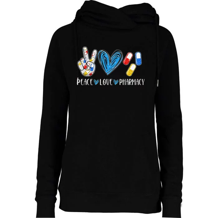 Peace Love Pharmacy Funny Pharmacy Tech Womens Funnel Neck Pullover Hood