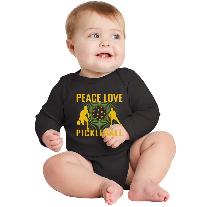 Peace Love Pickleball Sport Gift Baby Long Sleeve Bodysuit