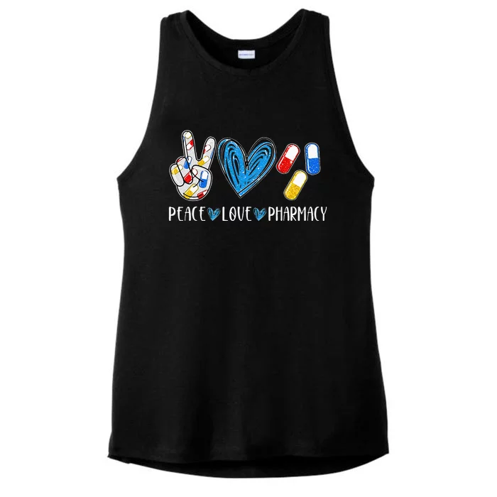 Peace Love Pharmacy Funny Pharmacy Tech Pharmacist Ladies Tri-Blend Wicking Tank