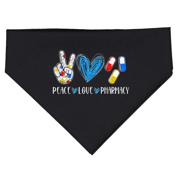 Peace Love Pharmacy Funny Pharmacy Tech Pharmacist USA-Made Doggie Bandana