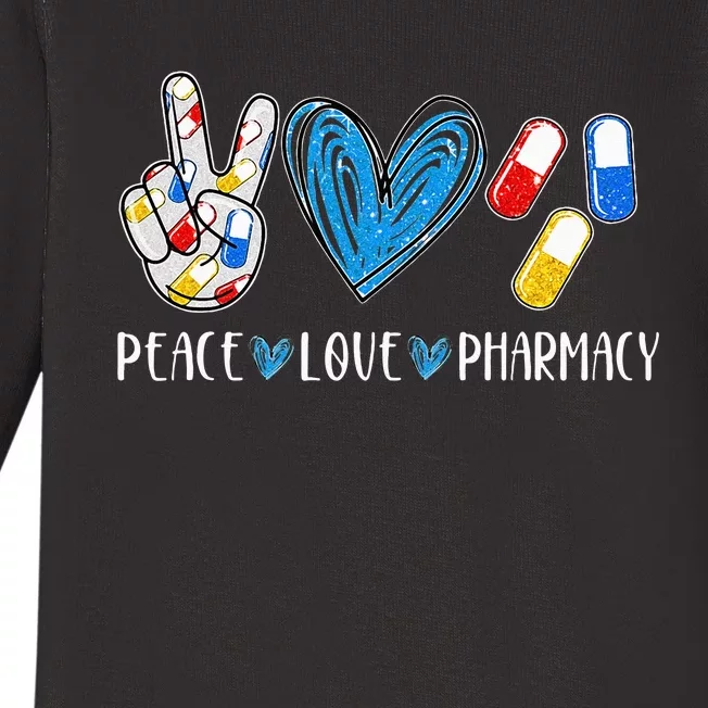 Peace Love Pharmacy Funny Pharmacy Tech Pharmacist Baby Long Sleeve Bodysuit