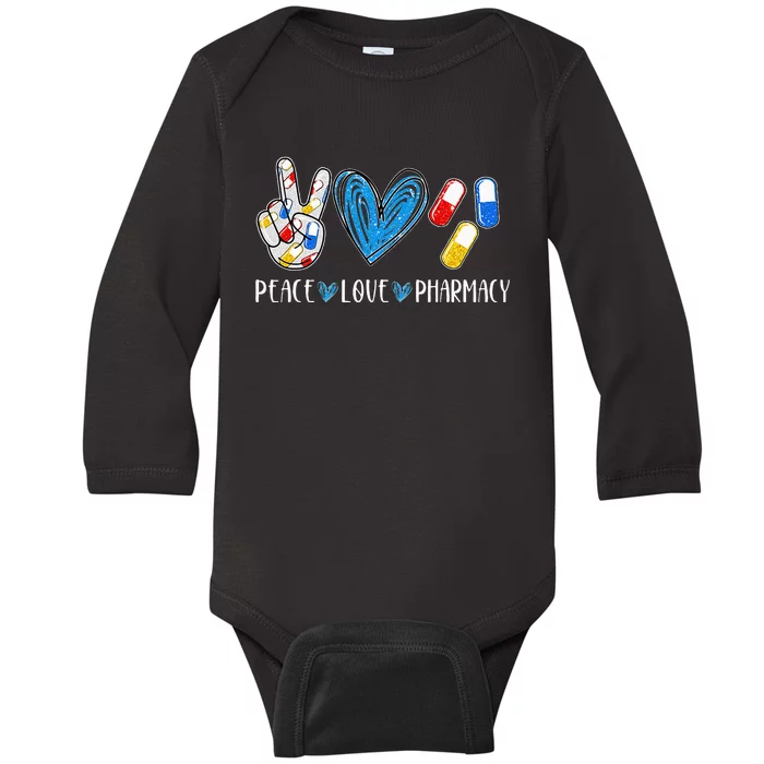 Peace Love Pharmacy Funny Pharmacy Tech Pharmacist Baby Long Sleeve Bodysuit