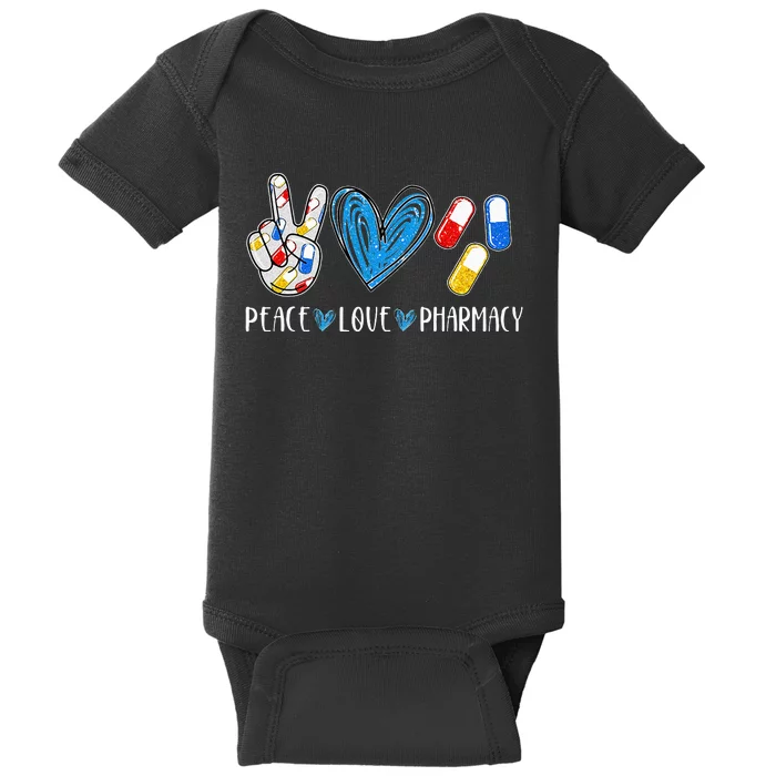 Peace Love Pharmacy Funny Pharmacy Tech Pharmacist Baby Bodysuit