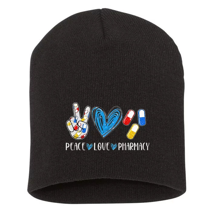 Peace Love Pharmacy Funny Pharmacy Tech Pharmacist Short Acrylic Beanie