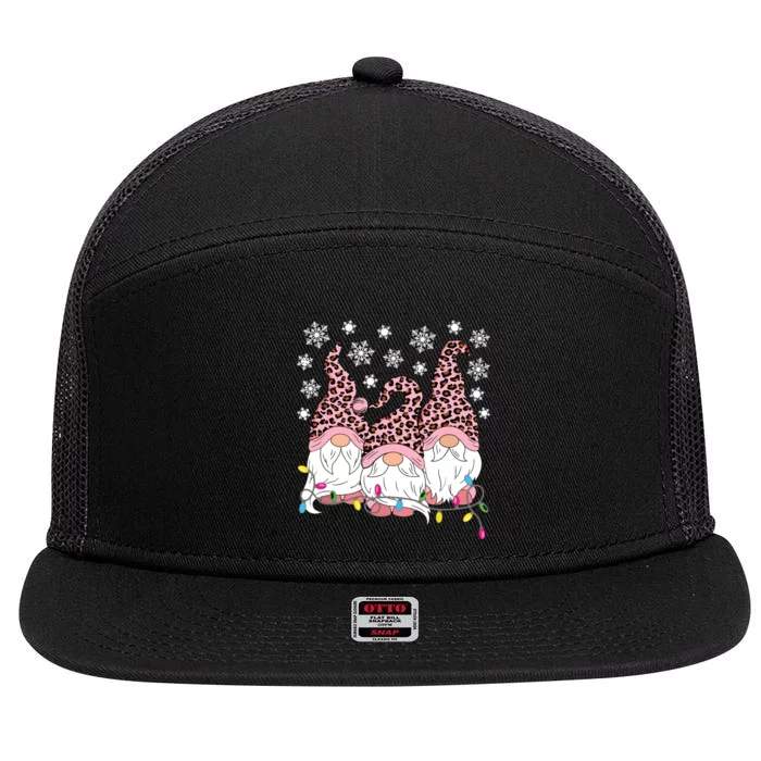 Pink Leopard Print Gnomes Xmas Christmas Gnome Women Girls 7 Panel Mesh Trucker Snapback Hat