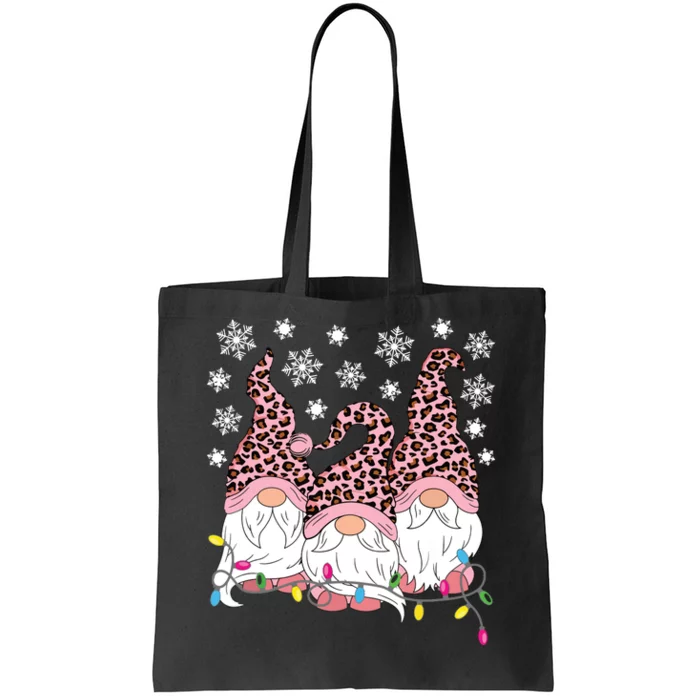 Pink Leopard Print Gnomes Xmas Christmas Gnome Women Girls Tote Bag