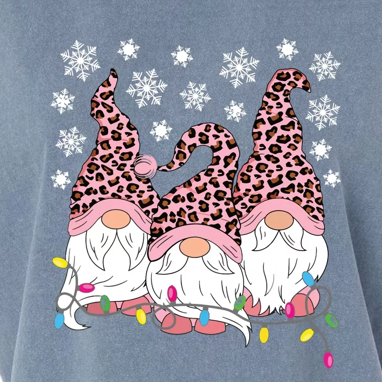 Pink Leopard Print Gnomes Xmas Christmas Gnome Women Girls Garment-Dyed Women's Muscle Tee